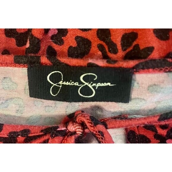 Jessica Simpson 1X Red Black Cheetah Print Hi Low Hem Stretch Tunic Top - Picture 5 of 6
